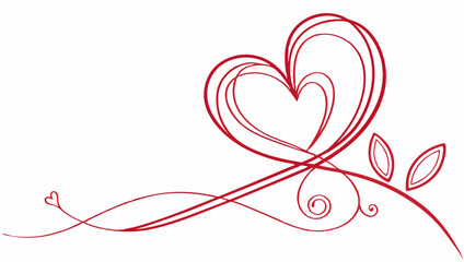 Stylized red heart design with swirling lines and leaf accents on a white background illustration