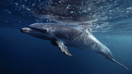 Obraz premium Dolphin Emerging from the Deep: Underwater View