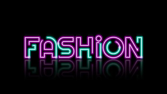 Modern Neon Fashion Text Animation with Vibrant Colors and Reflective Background. Perfect for fashion and advertising concepts.