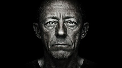 Close up black and white portrait of a middle aged man