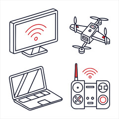 Devices set of web icons in line style. Electronic devices and gadgets icons for web and mobile app. Smart devices, technology, computer monitor, smartphone, tablet, laptop, drone. Vector illustration