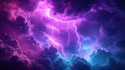 Purple and blue lightning storm cloudscape; dramatic weather background