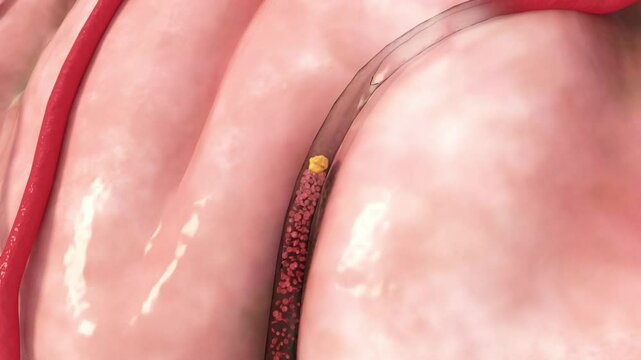 Cerebral blood vessels blocked, brain blood supply blocked 3D animation rendering, horizontal screen