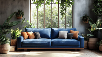 modern living room,Trendy urban home interior with creative color scheme