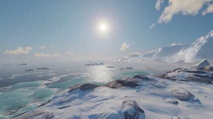 Sunlit Arctic Expanse of Ice and Mountains