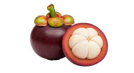 Isolated Mangosteen Fruit Cut in Half