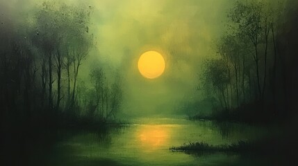 Fototapeta premium A beautiful and serene painting of a sunrise over water