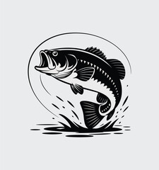 Largemouth Bass Fish Jumping Out of Water Illustration