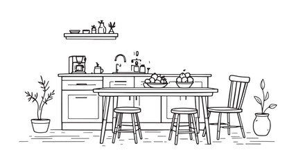 Kitchen Shelf Illustration line art stylish aesthetic home organization