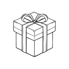 Large Gift Box with Bow in Simple Line Art Illustration