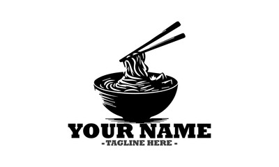 Illustration vector graphic of noodle or ramen in bowl with chopstick and logo noodlr or ramen in bowl with chopstick