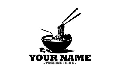 Illustration vector graphic of noodle or ramen in bowl with chopstick and logo noodlr or ramen in bowl with chopstick