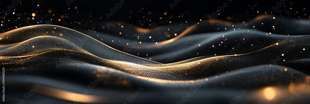 Poster elegant flow of gold dust: a luxurious and abstract view of rippling, dark fabric is illuminated by 