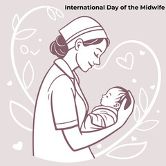 UN International Midwives Day – Healthcare Worker Illustration, May 5 Awareness Graphic, Midwife with Newborn Vector, Women’s Wellness Promotion, Maternity Care Tribute, Global Health 