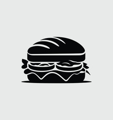 Simple Black Silhouette Icon of a Delicious Hamburger