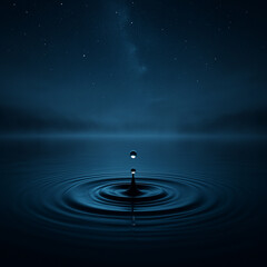 Circle of Stillness- Water Drop on a Night Lake 