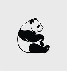 Cute Panda Bear Sitting Silhouette Logo Design