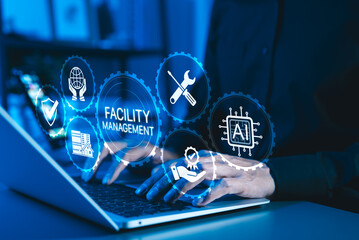 Facility Management and Digital Solutions Concept. Icons related to facility management,...