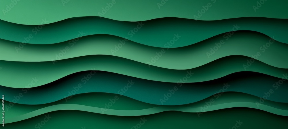 Poster green abstract background, modern paper carved with smooth wave patterns. minimalistic design.
