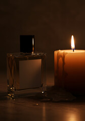 Perfume and candle in the dark