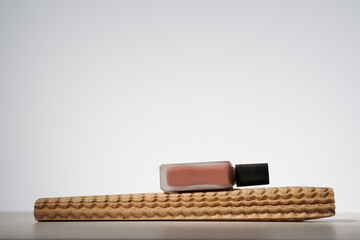 Blank beauty product in recycled delivery packaging. Minimalist mockup