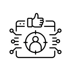 Product recommendation black line icon for digital and print projects.