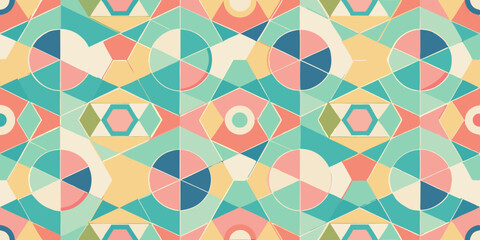 Seamless pastel color geometric pattern with abstract minimalist design. Modern vector background in soft tones, ideal for packaging, web design, or textile print usage.


