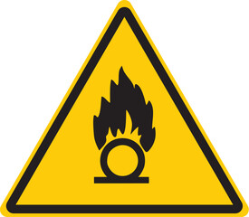 warning sign with flame above circle symbol indicating oxidizing substances hazard