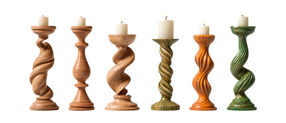 Set of Sculptural Candle Holders in Five Different Poses on Transparent Background for Interior Decor, Product Mockups, or Home Styling