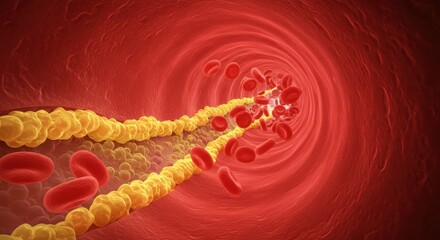 Blood cells and plaque in artery