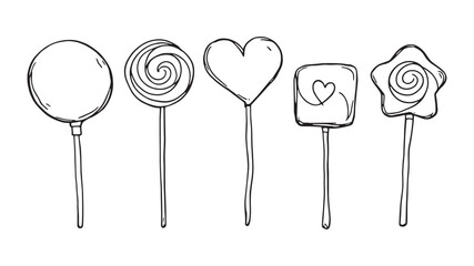 Lollipops Line Art Elegant Sketches Featuring Candy Delight Shapes