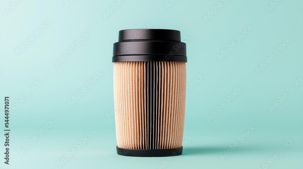 Poster cylindrical object with a black lid on top. it appears to be made of wood or a similar material, wit