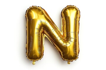 Fototapeta premium Golden Foil Balloon Letter N, Metallic Shine, Party Decoration, Isolated, White Background