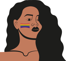 Woman with lgbtq rainbow flag. Pride month celebration against violence, discrimination