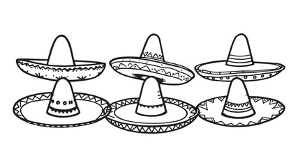 Mexican sombrero line art illustration showcasing cultural traditional headwear