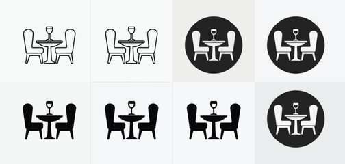 Restaurant Table Icon Set Line Art and Solid Styles