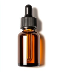 hair care elegant hair oil and smooth hair treatment Brown glass dropper bottle with a black lid showcasing liquid inside.