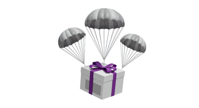 Isolated Gift Box with Parachutes