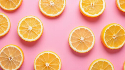 Obraz premium Slices of lemon on pink background. 