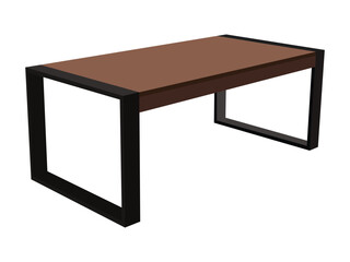 Minimalist wooden desk with black metal frame and simple design illustration
