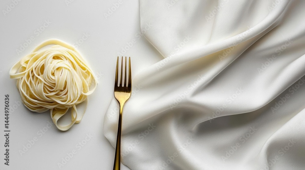Aufkleber close-up of a fork resting on a white surface. the fork has a gold-colored handle and is positioned 
