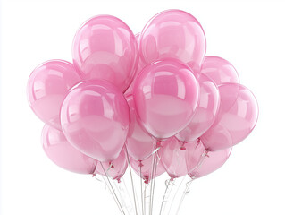 Cluster of Pink Helium Balloons on White Background for Party Decoration