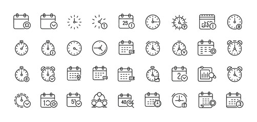 Time Management Icons Set Calendar Clock Stopwatch