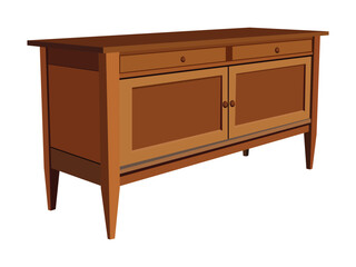 Wooden console table with drawers and cabinet doors in modern minimalist style