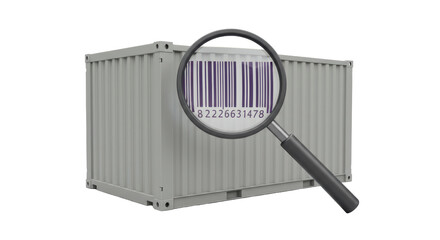 Isolated Magnifying Glass Inspecting Barcode on Container