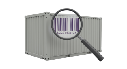 Isolated Magnifying Glass Inspecting Barcode on Container