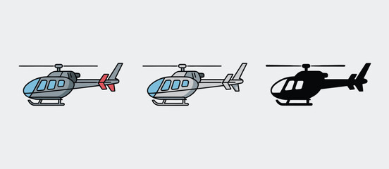 Helicopter Icon Set Color, Gray, and Black Versions