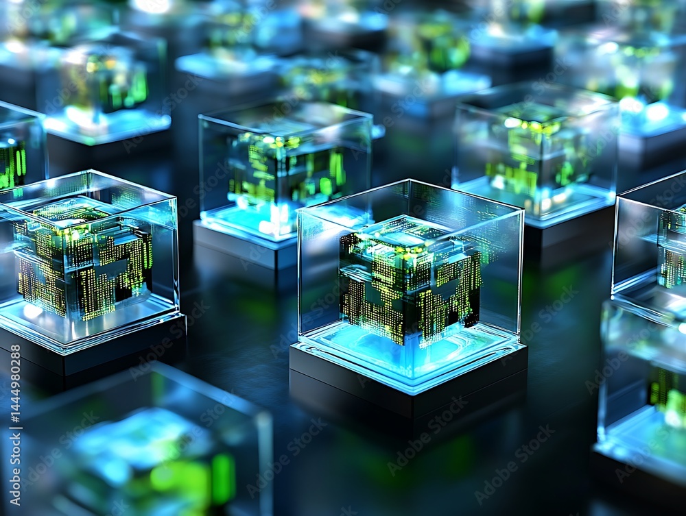 Poster abstract digital cubes representing data and network technology