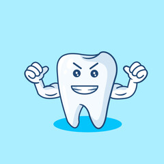 Strong Tooth Cartoon Character Vector Illustration 