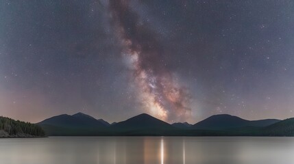 Majestic Milky Way Galaxy over Serene Mountain Lake at Night Breathtaking starry night sky landscape